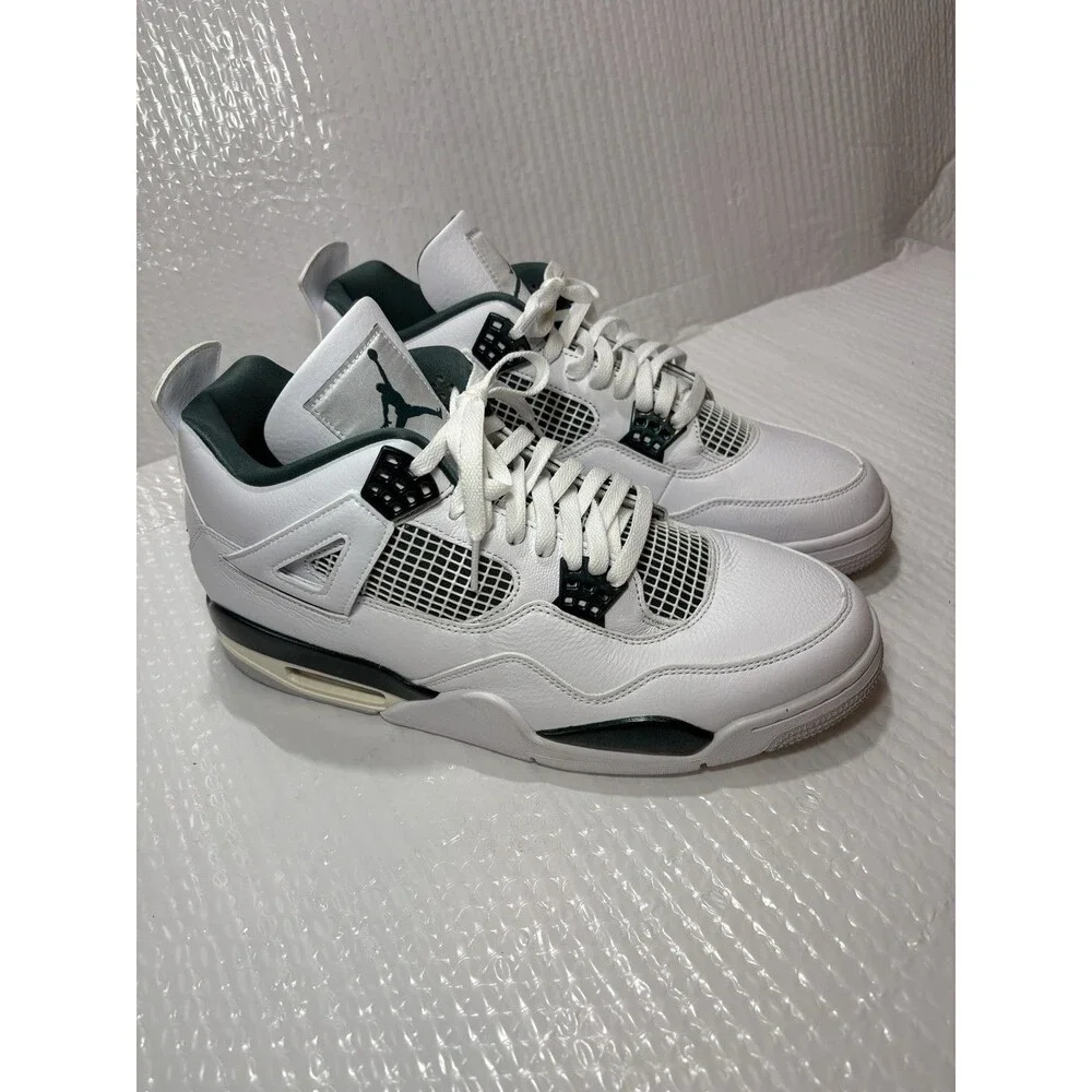Jordan Air Jordan 4 Men's White/Green Mid Top Leather Basketball Sneakers 12.5